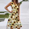 Женское весенне-летнее повседневное платье миди с V-образным вырезом без рукавов и цветочным принтом на талии