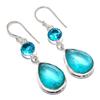 Swiss Blue Topaz Gemstone Handmade 925 Sterling Silver Earring 2.21" J3B87