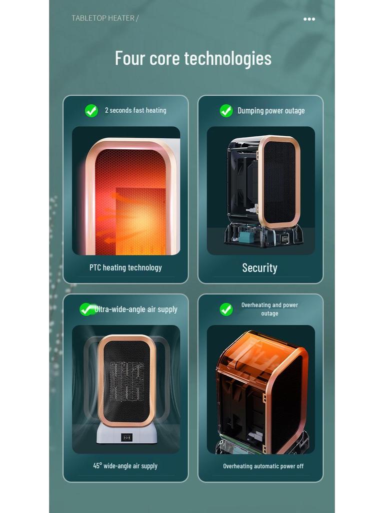 Компактный электрический обогреватель 1000 Вт для дома, офиса и общежития