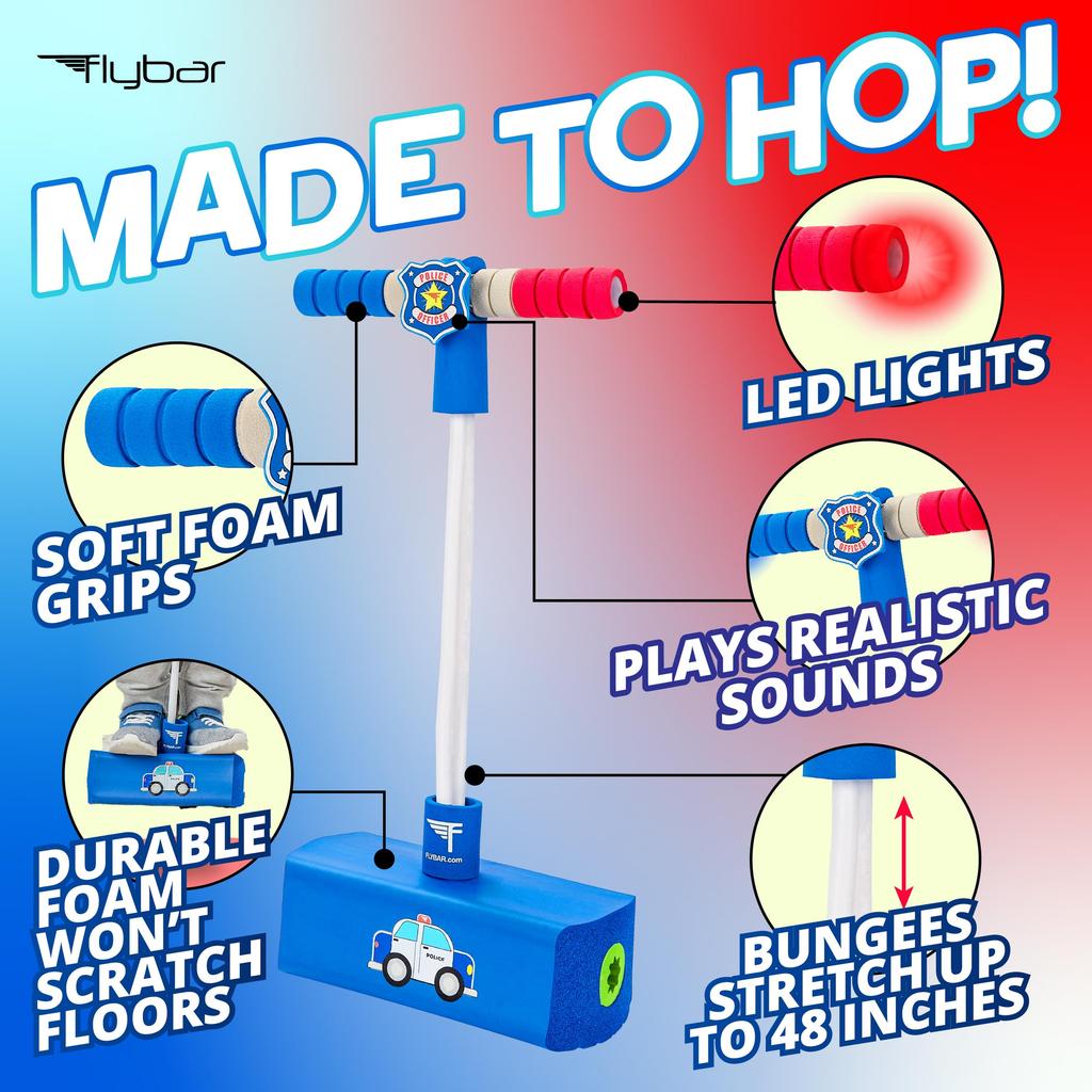 Flybar Pogo Hopper Pretender Pogo Hopper with Real Siren Sound and Flashing Lights. Suitable for indoor and outdoor use. Ages 3 and up. (Police