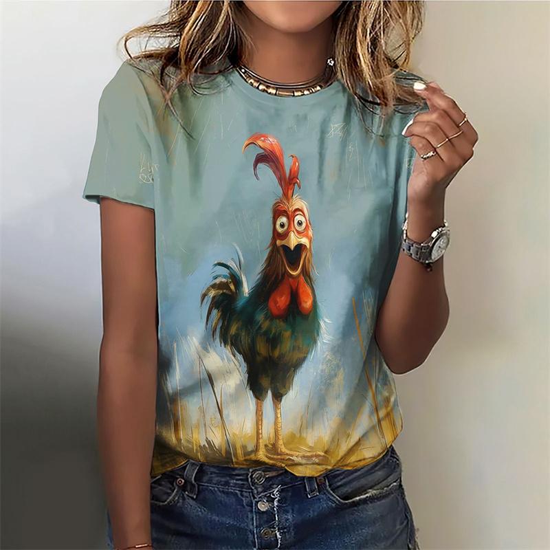 Funny Animal Pattern T-Shirt For Women Cute Fox 3D Printed T Shirts Summer Casual Daily Round Neck Tops Short Sleeves Loose Tees