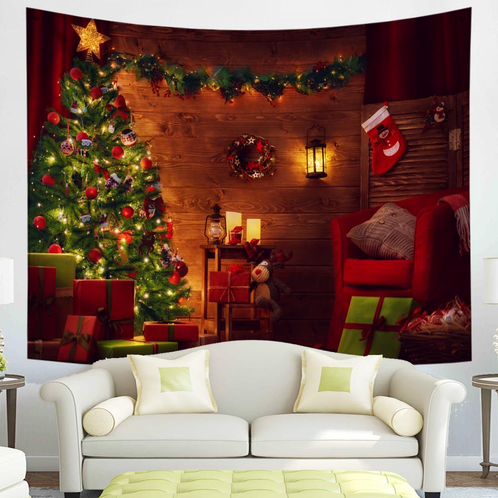 С Рождеством Гобелен Снежинки Санта-Клаус Зимняя ночь Рождественская елка Настенный камин Подарок Новогодние украшения для дома