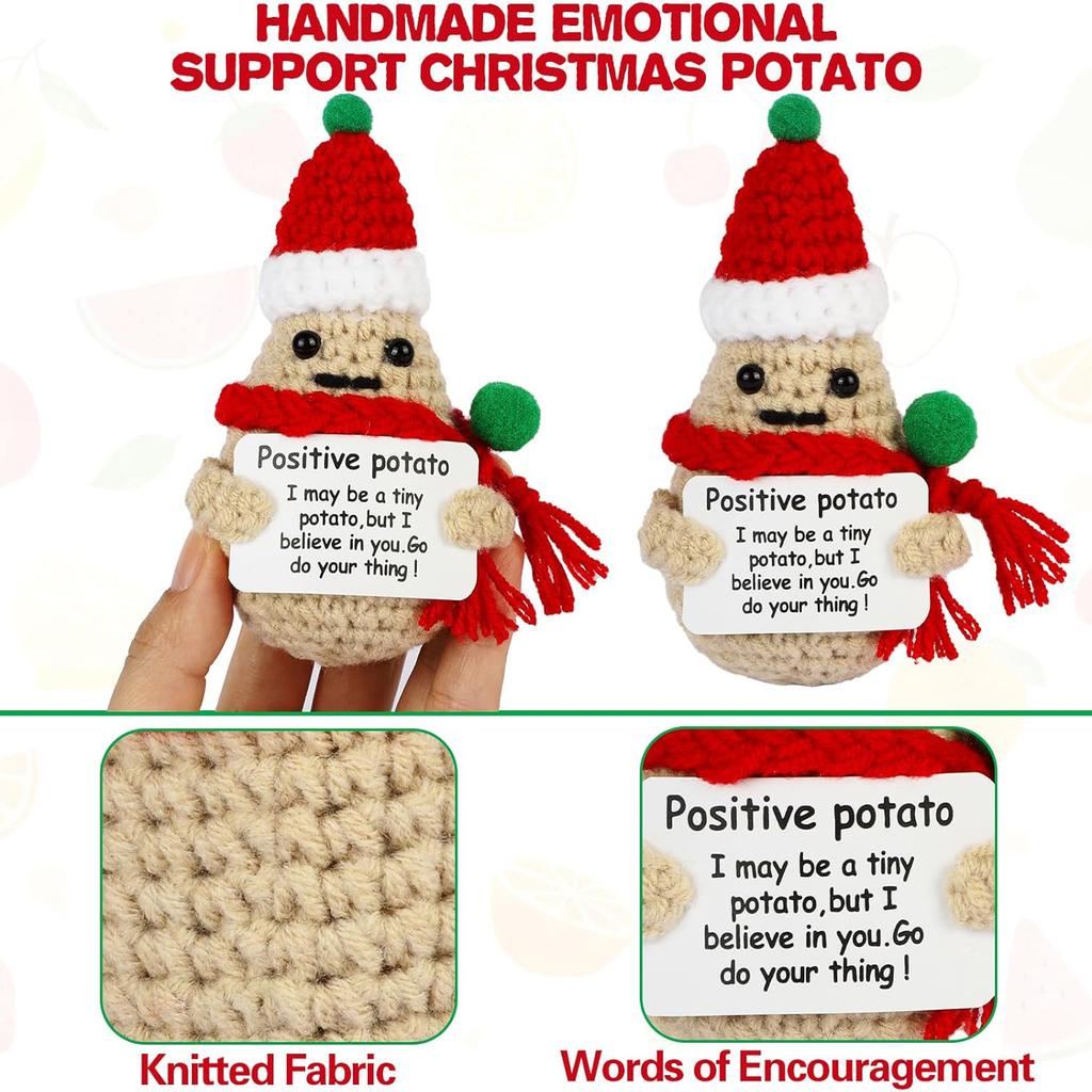 Funny Positive Energy Christmas Potato Doll With Card Home Room Decoration Handmade Knitted Potatoes Ornament Christmas Gifts