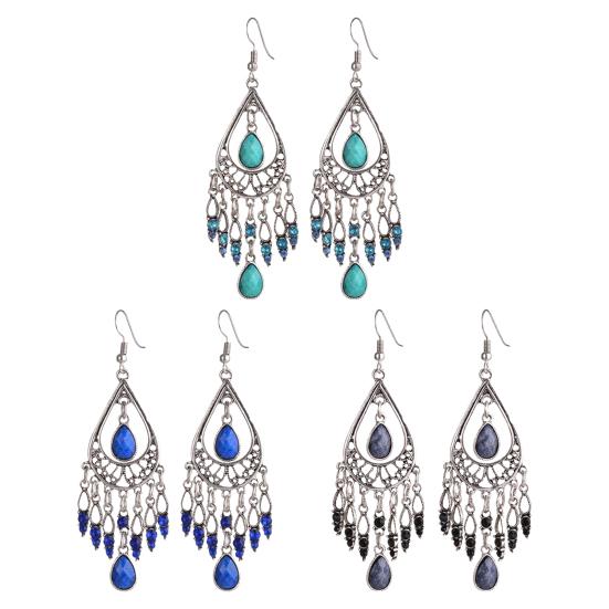 1 пара женских винтажных полых серег с крючками в этническом стиле, увеличенные серьги со стразами в форме капли воды