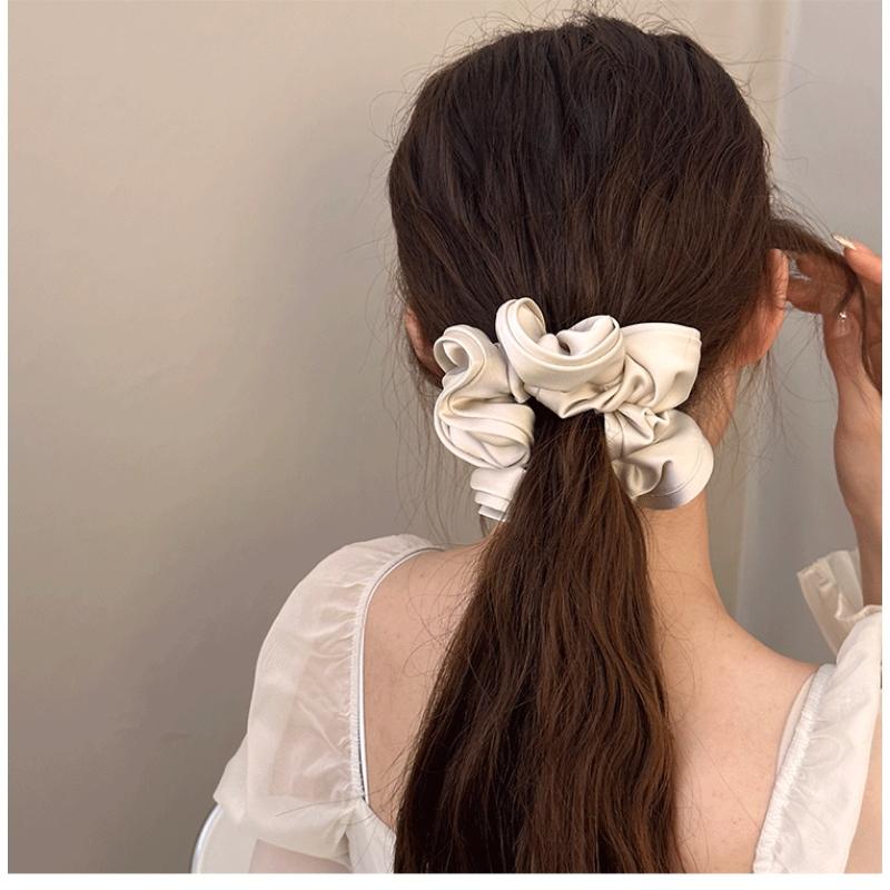Сатиновая резинка для волос во французском стиле с оборкой, большая резинка-бант, аксессуар для волос для женщин, элегантная, роскошная, эластичная, удобная