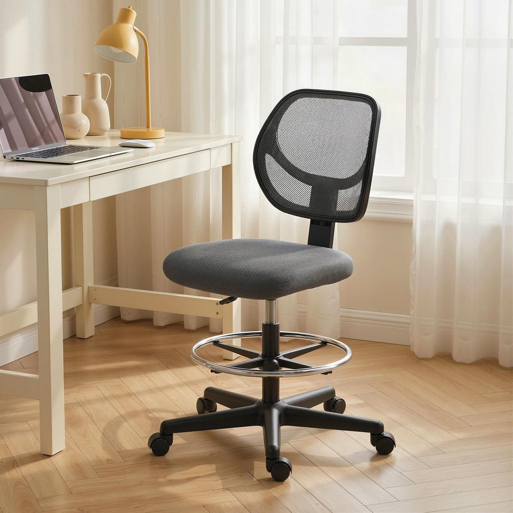 Ergonomic Office Chair Office Chair With Footrest Mesh Drawing Chair Adjustable Height Dark Gray