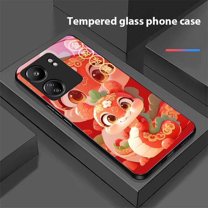 Новый мультяшный змея для Xiaomi Redmi 13C Note13 12 Pro Plus 5G Note 9 13T Pro POCO X6 F5 F6 Черный чехол для телефона из закаленного стекла