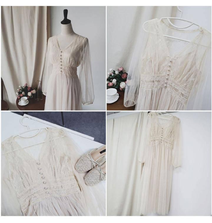 Кружевное летнее платье на пуговицах с длинными руковами