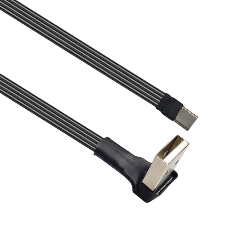Плоский гибкий Г-образный 90 градусов USB Male на Type C Кабель для зарядки и передачи данных 10 Вт для мобильного телефона ноутбука