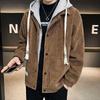 Men's Retro Thickened Corduroy Cotton-Padded Winter Jacket with Turn-Down Collar & Hooded Coat Two-Piece Set