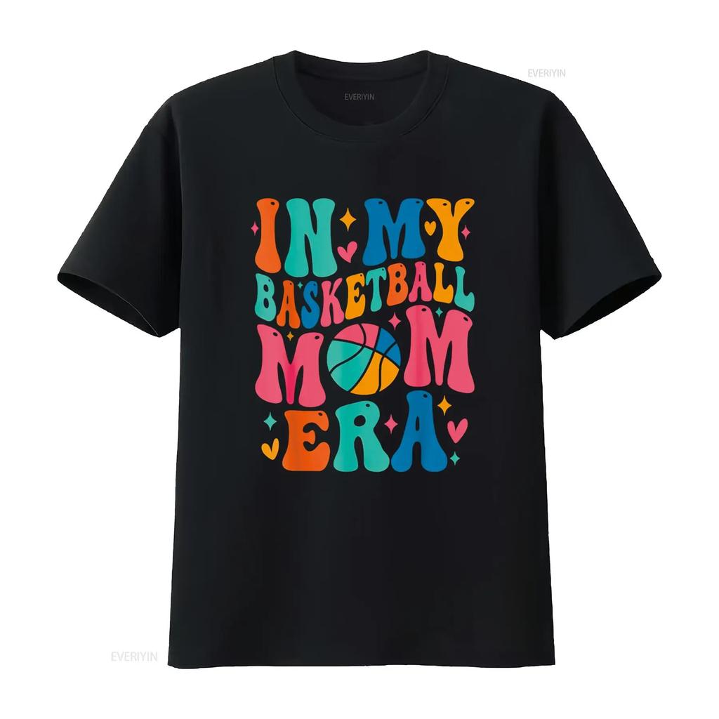 Groovy In My Basketball Mom Era Mama Mother T Shirt vintage Washed graphic Comfortable Top For Everyday Wear Stylish Unisex
