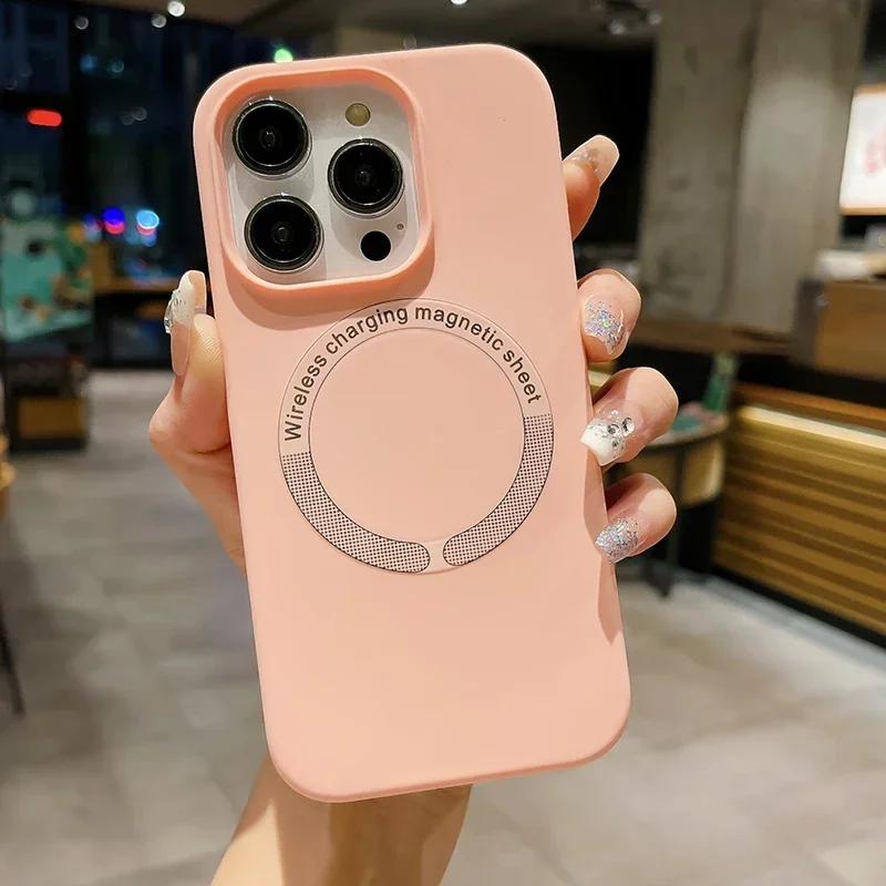 Чехол из жидкого силикона для Apple iPhone 17 16 15 14 13 12 Pro Max Plus Air Magsafe Магнитная беспроводная зарядка funda