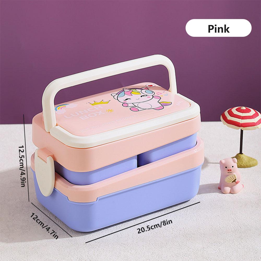 Cute Lunch Box For Kids Portable Double-layer Bento Box DIY Stickers Food Storage Box Microwave Containers Boy Girls' Lunch Box