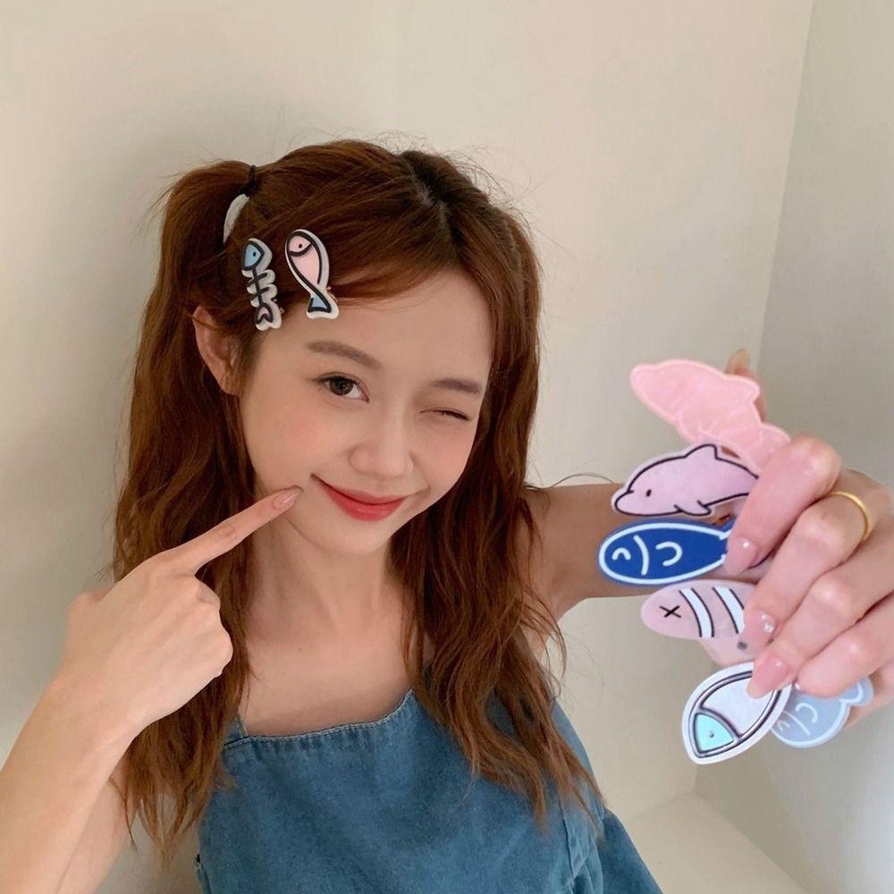 Y2k Animal Hair Clip Geometry Dolphin Barrettes Fashion Fish Bone Hairpin Kids