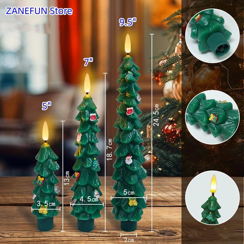 Christmas Tree LED Candles Flameless Green Led Candlesticks with Timer Remote Christmas Tree 3D Flickering LED Flameless Candles