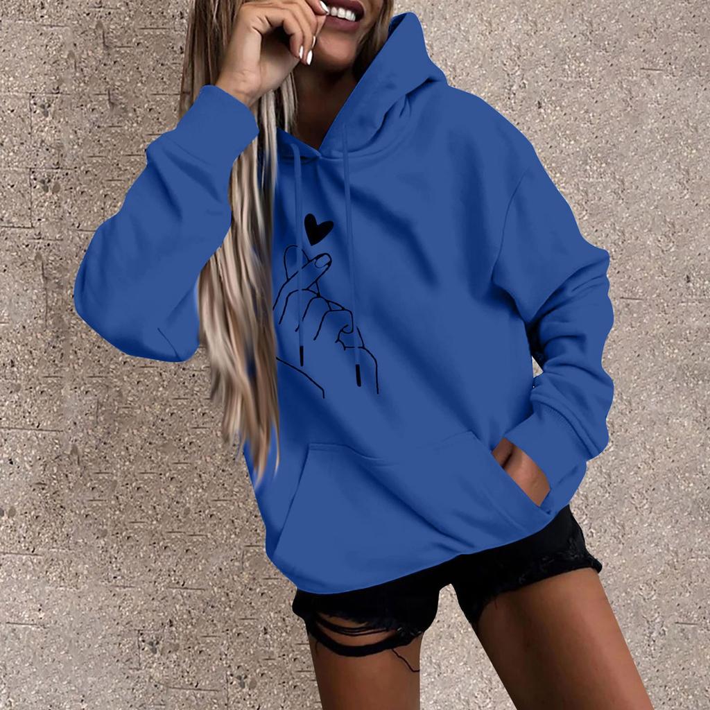 Women's Fashion Casual Fun Print Hooded Sweatshirt Loose Sports Tops Pullover