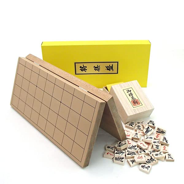Wooden Shogi Set, Yamagata Tendo Yoyo Carving Pieces with Netsuke, Shin-Katsura No. 7 Folded Shogi Board and the Most Popular High-quality Pressed