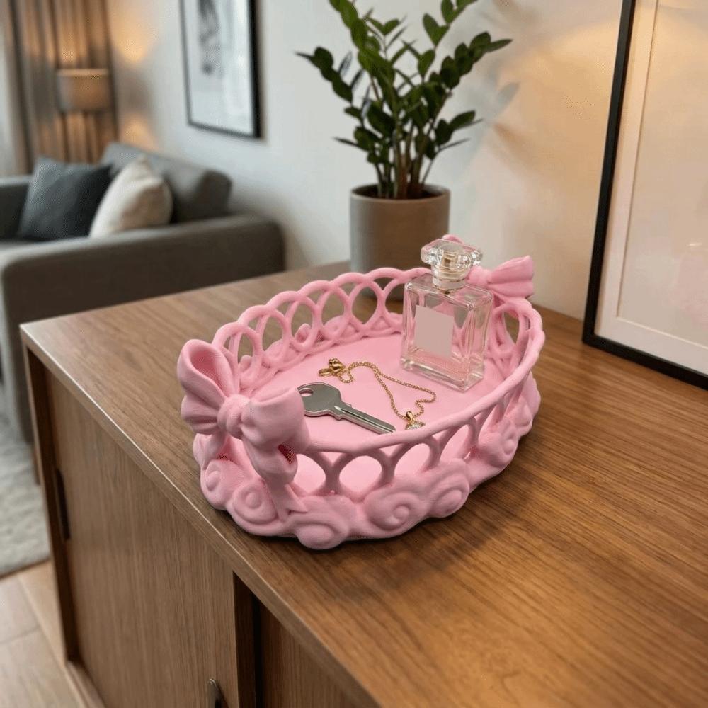 Plastic Hollow Bow Storage Tray Large Capacity Key Tray Aesthetic Desktop Organizer Bedroom