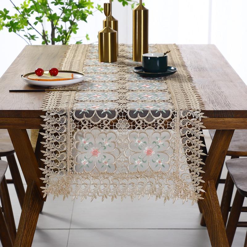 Lace Table Flag Embroidery Hollowed Out Dining Table Decoration Long Strip Cloth Wedding Party Tablecloth Taplak Meja Cutwork Table Runner Home Decora