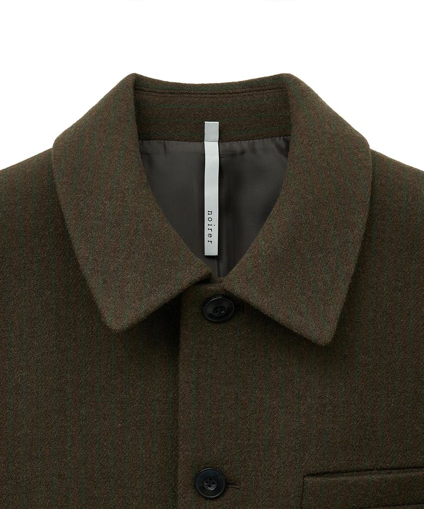 Noirer Heavy Wool Striped Crop Jacket (Brown Stripe)
