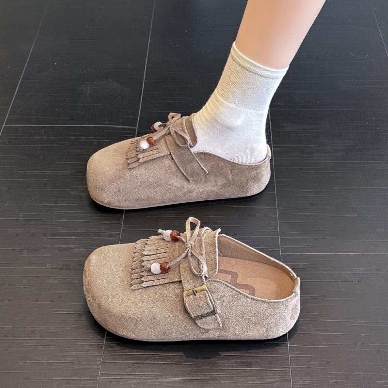 2025 Весна-осень Модные цельные туфли на толстой подошве, увеличивающие рост, на полукаблуке, женские шлепанцы с повязкой в ретро-стиле