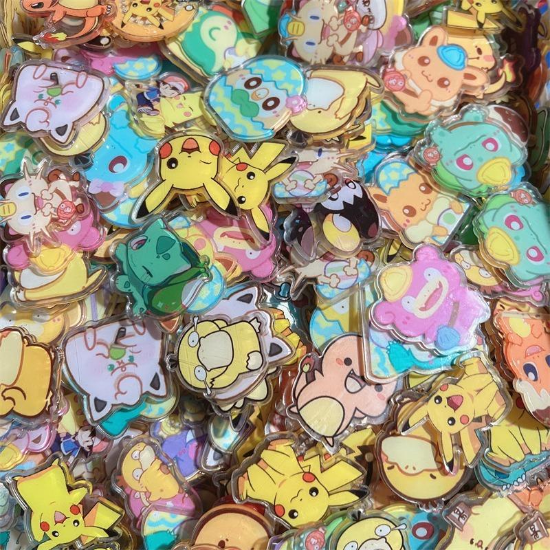 Акриловый DIY нашивка-брелок Pokemon Кавайный кулон Специальной формы Вырезка Аниме Мультфильм Двусторонняя печать Брелок Материал для заколки 6