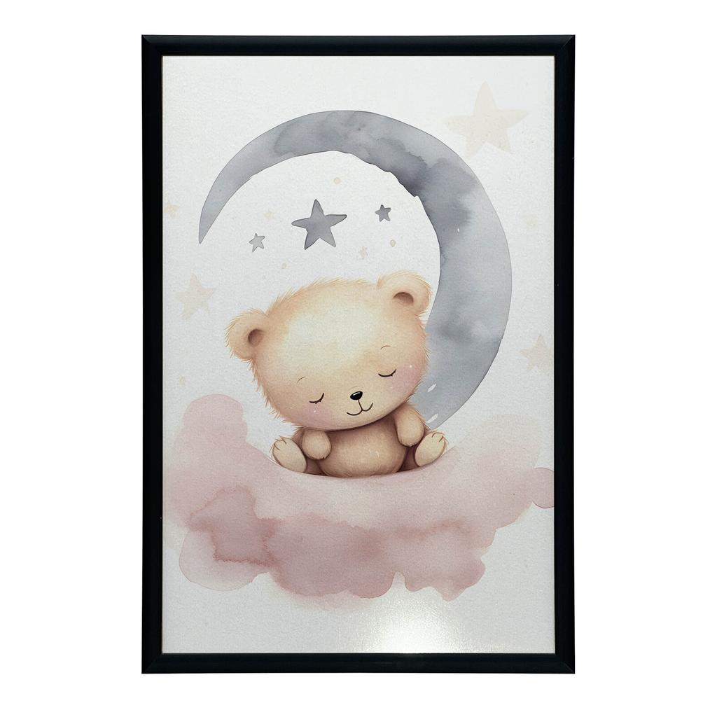 Śpiący Miś Na Różowej Chmurce Śpiący Miś Na Różowej Chmurce, 50X70 Cm, Bez Ramy, Płótno Premium Na Blejtramie