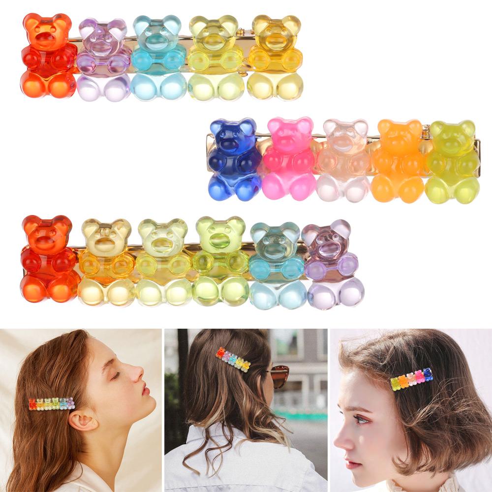 Hair Accessories Girls Women Duckbill Jelly Bear Hairpin Candy Color Barrette Colorful Hair Clip