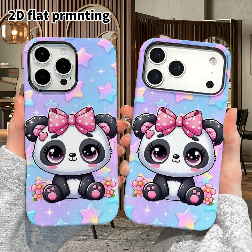Phone Case: 2D flat design suitable for iPhone 18, 17, 16, 15, 14, 13 Pro film protective case, couple style, cute panda, Christmas and Halloween gift