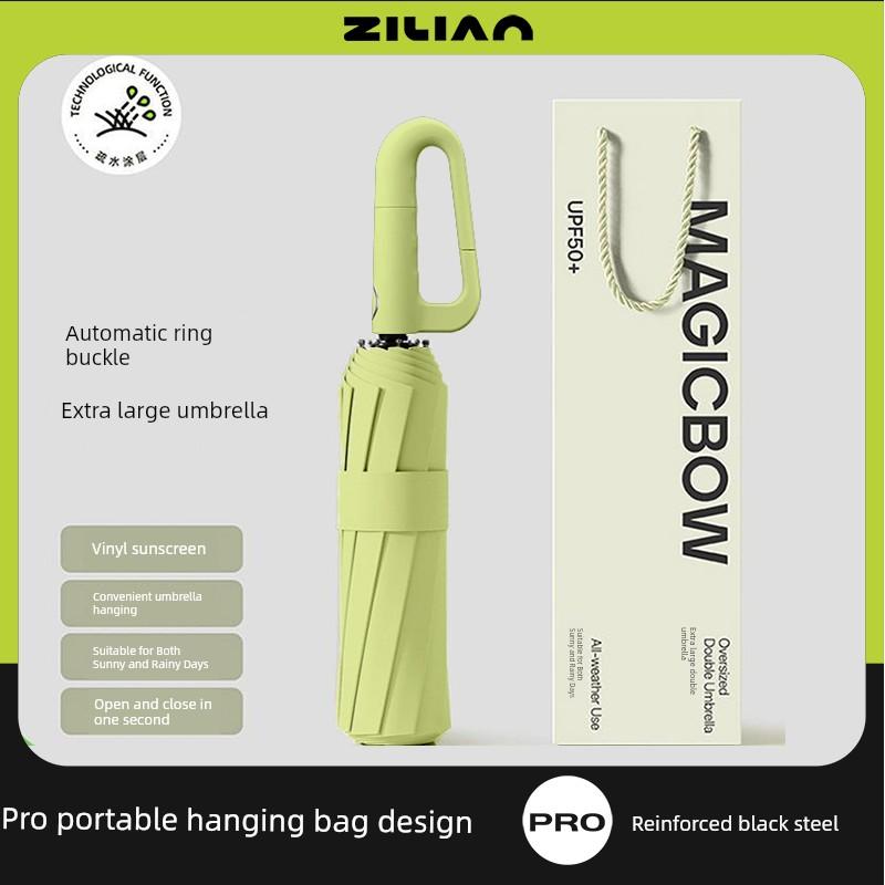 398 Large Automatic Umbrella for Women, Dual-Use for Sun and Rain, with Hook, Foldable, Wind-Resistant, Sunshade, Uv Protection for Men