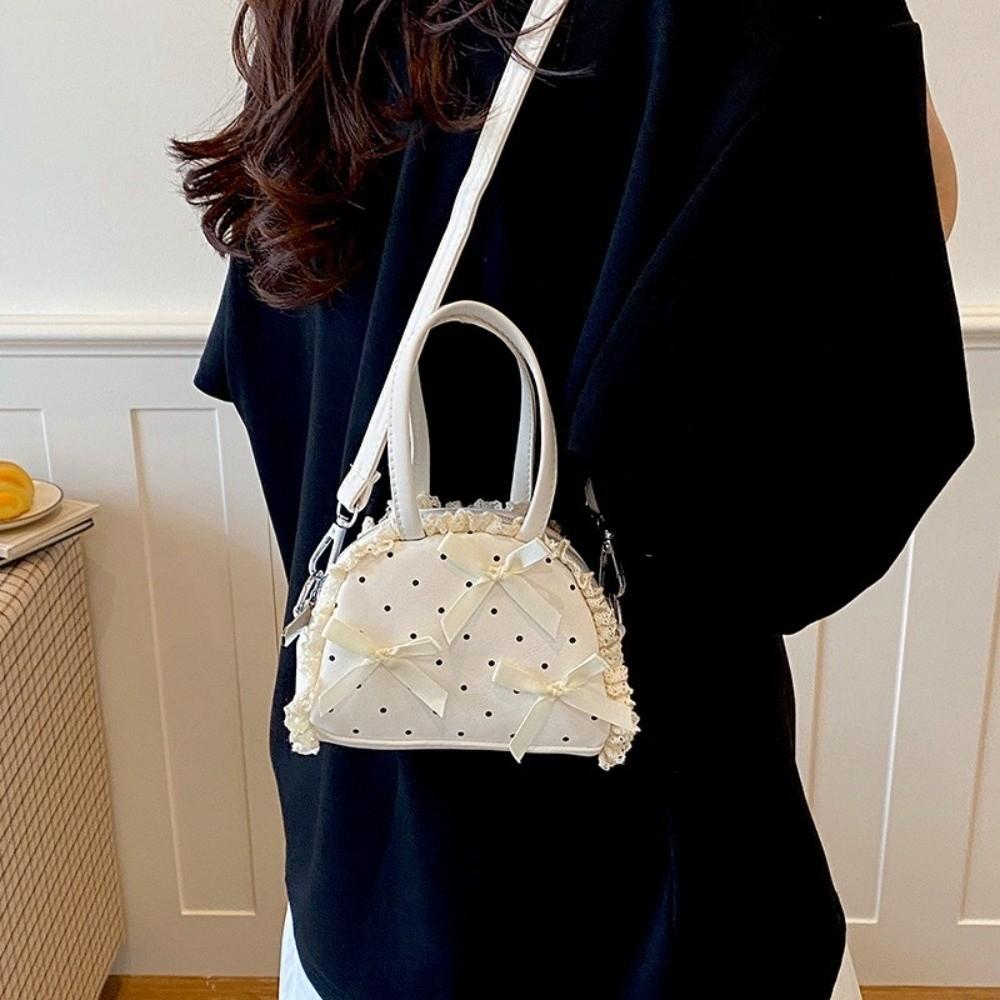 Top Handle Polka Dot Handbag Ruffles Shoulder Bag Sweet Leather Crossbody Bag Shopping