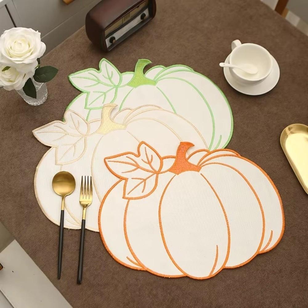 Embroidered Dining Table Mat Heat Insulated Pumpkin Placemat Durable Insulated Pad