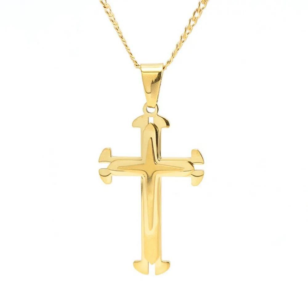 Double Ring Shape Men Necklace Gold Cross Cross Pendant Korean Fashion Clavicle Chains Men Boys