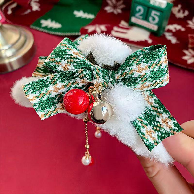 Festive Plush Bow Tassel Bell Claw Clip for Updo Hairstyles
