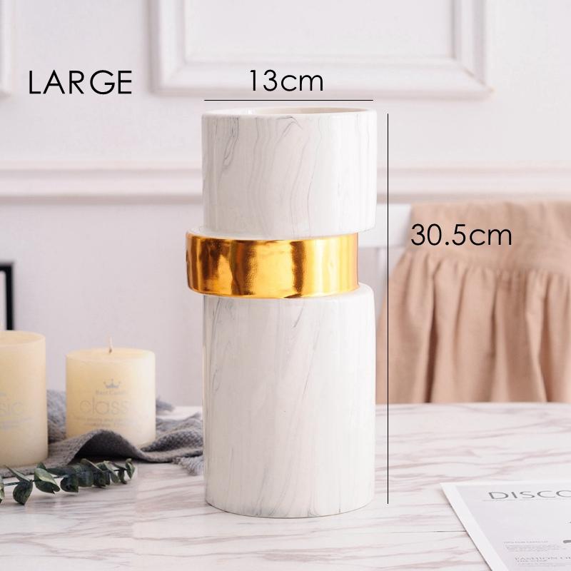 Белая мраморная ваза, керамическая ваза для цветов с позолоченным украшением для дома, центральная часть настольной вазы 9,6/12 дюймов