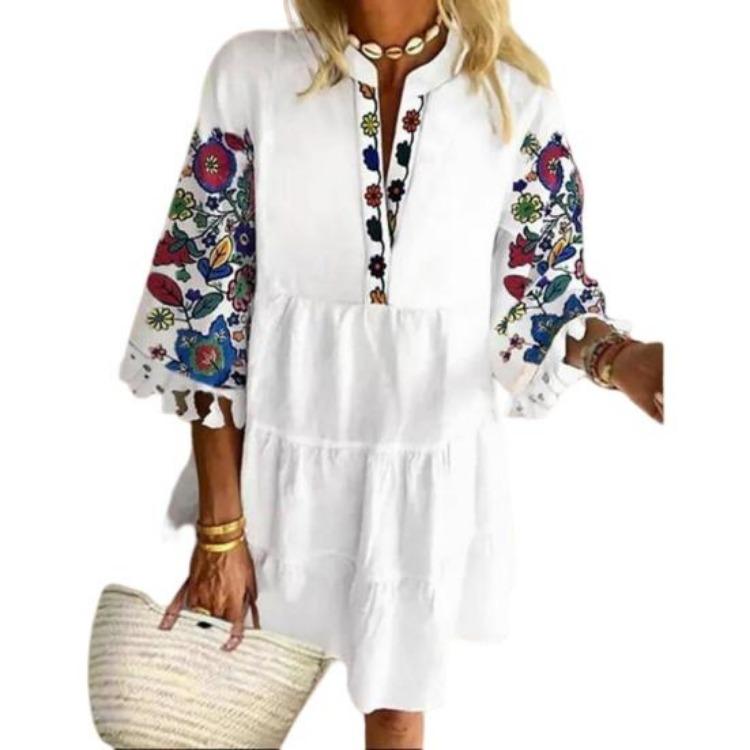 Vintage Print Party Dress Exquisite Pattern Womens Beach Clothing Polyester Dress Up Attractive