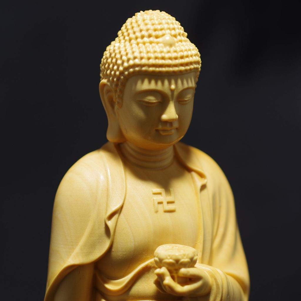 Standing Amitabha Buddha Statue, Approximately 20cm Tall, Made of Natural Boxwood, Amitabha Buddha, Wood Carving, [Product Code]