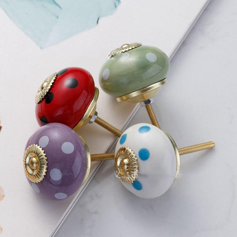 Pastoral Style Painted Ceramic 28*40mm Round Bedroom Cabinet Door Drawer Kitchen Handle Drawer Furniture Box Knobs