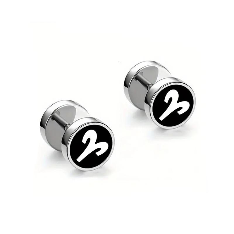 Мужские Модные Серьги-Гантели из Нержавеющей Стали со Знаками Зодиака