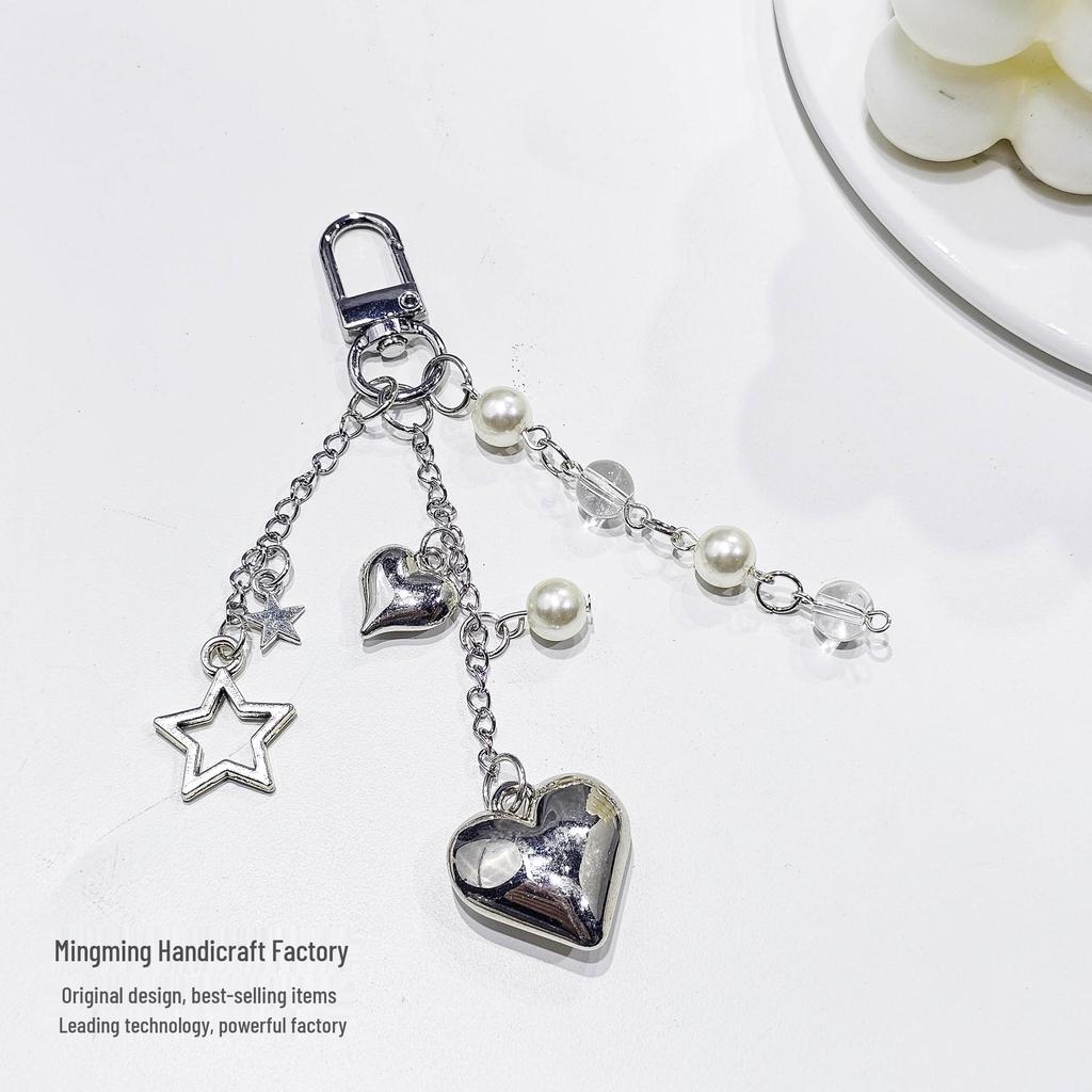 Корейский кулон-брелок с жемчужным бантом в виде сердца на цепочке для мобильных телефонов