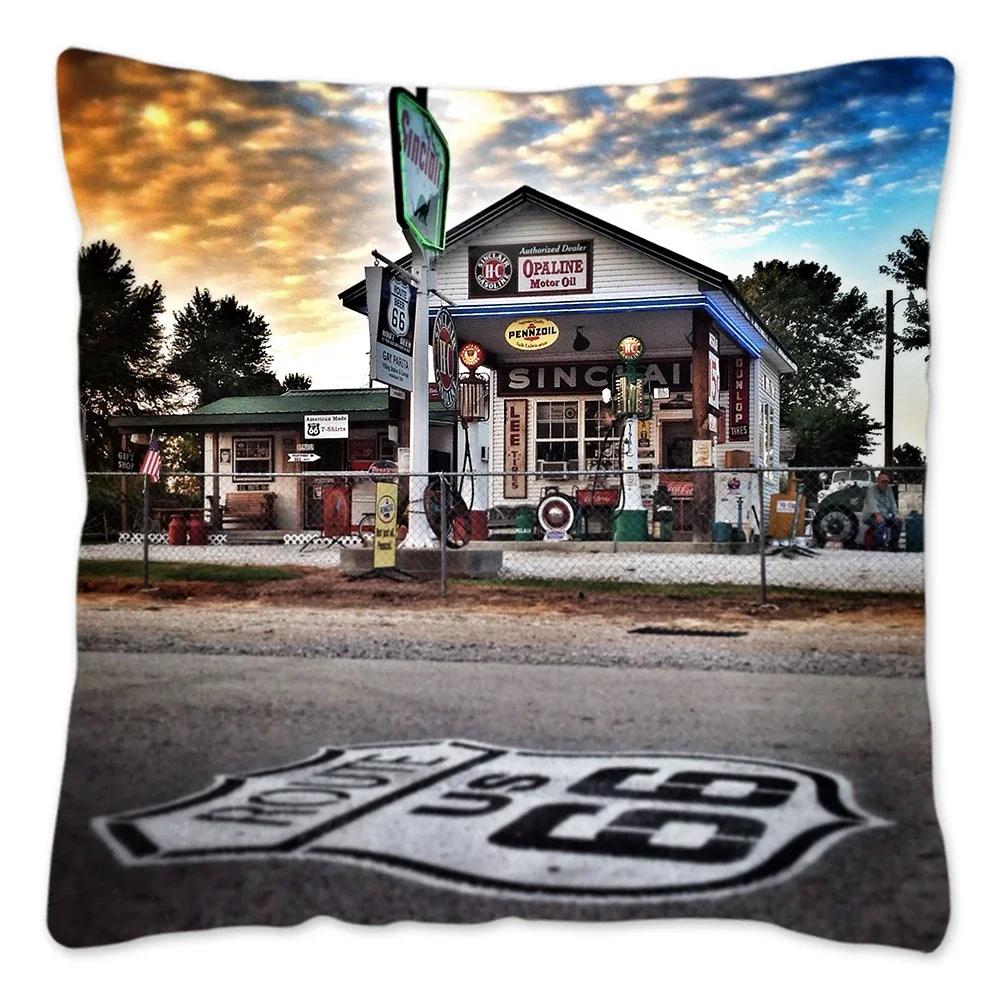 Наволочка Route 66 Retro, украшение для дома, полиэстер, наволочка для дивана, наволочка для автомобиля, натуральный пейзаж, Funda Cojin