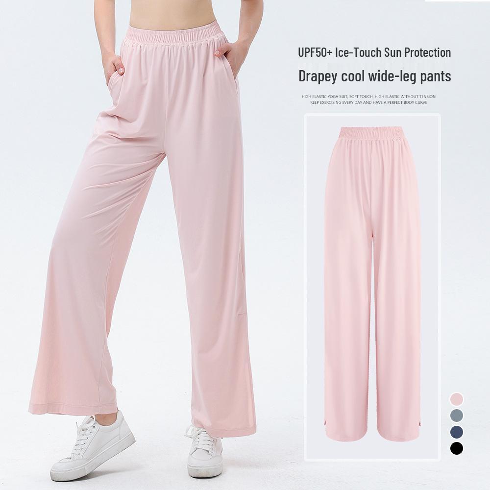 Женские брюки с широкими штанинами из ледяного шелка с защитой от солнца UPF50+ – защита от УФ-лучей, прохладные, свободного кроя, летний стиль