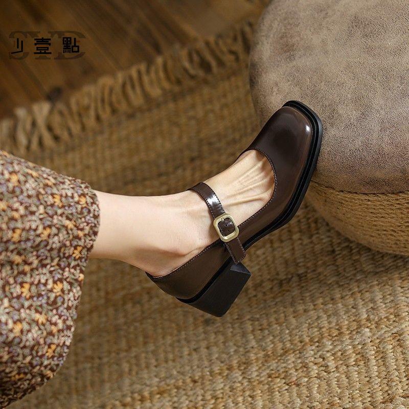 Japanese Style Lolita with Medium Heels Shoes for Women 2025 Square Toe Gothic Ladies Summer Footwear Mary Jane Wholesale 39 E