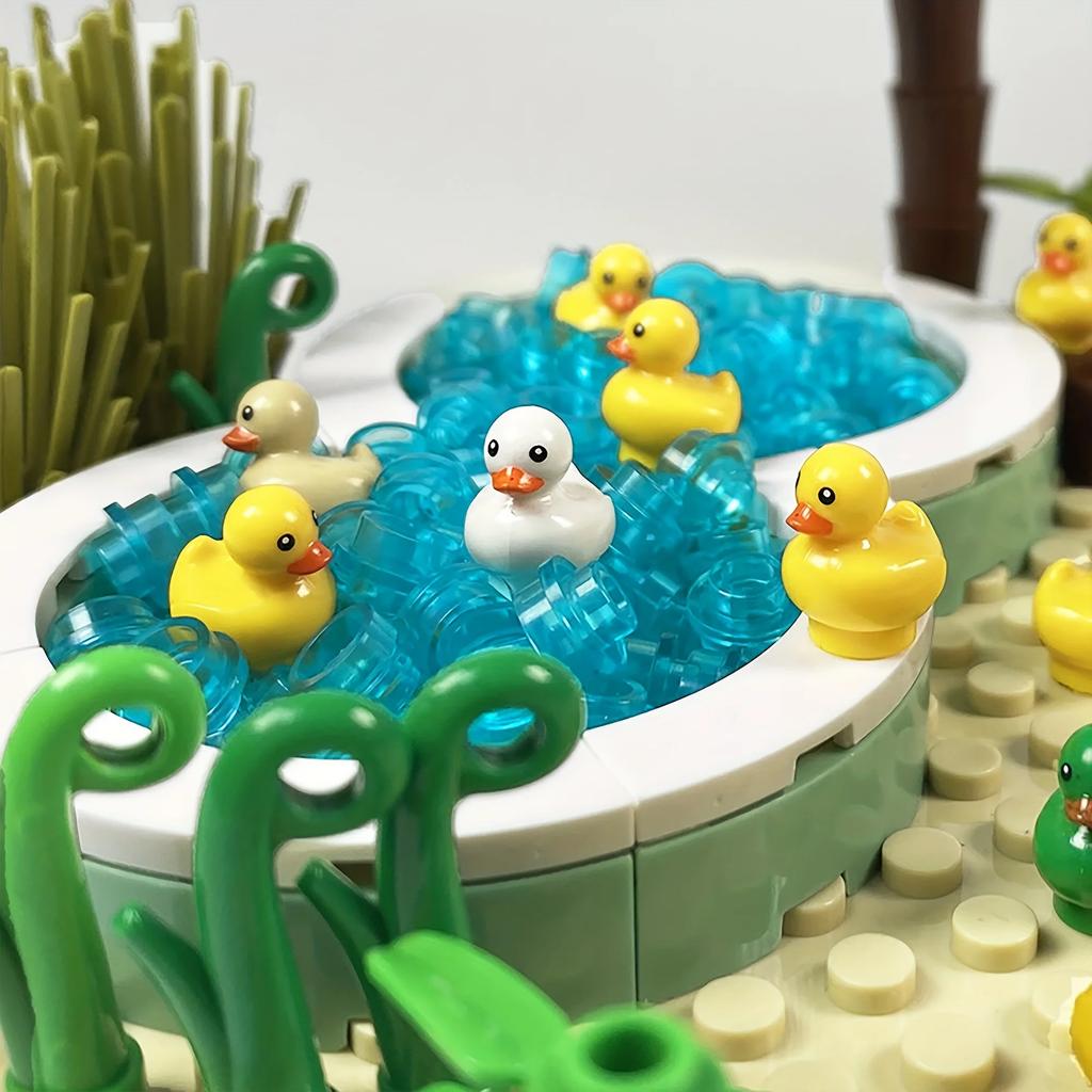 Cute Duck Pool Building Blocks Toy Set Creative Small Animals, Plants & Pool Building Blocks Home Decoration & Gift