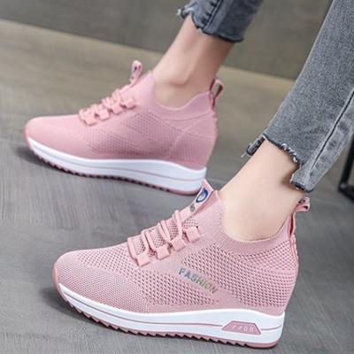 Мода 2024 Осень Высокая Платформа Высокий Каблук Женские Туфли Толстая Подошва Каблук 7 СМ Кроссовки Танкетка Дышащая Сетка Повседневная Обувь Женщин