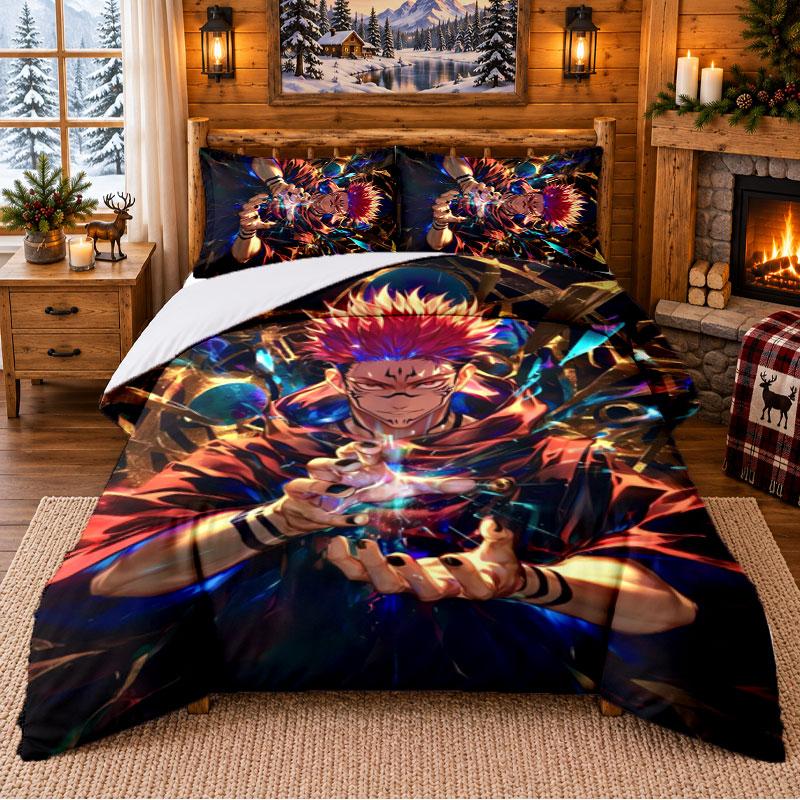 Itadori Yuji Pattern Bedding 3Pcs Set Bed Sheet And Pillowcases For Indoor Bedroom