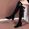 Fashion Comemore Women Embroidered Long Boots Autumn High Heel Shoes Pointed Toe Woman Long Ladies Over-the-knee Elastic Knight Boots