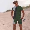 Summer Men Beach T Shirt Tracksuit 2 Piece Sets 3D Print All-Match Sports Short Sleeve Round Neck Casual Style Clothing 6XL