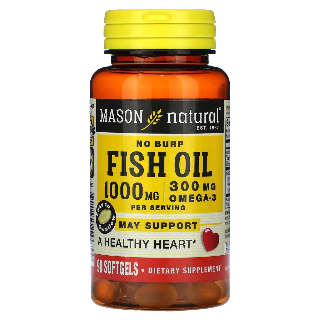 Mason Natural, Рыбий жир без отрыжки, 1000 мг, 90 мягких капсул (500 мг в одной мягкой капсуле)