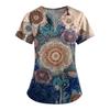Plus Size Printed Scrub Working Uniform Tops For Women's V-Neck Print Short Sleeve Fun T-Shirts Workwear Tee With Pockets